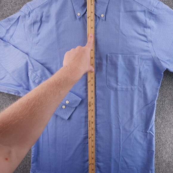 Peter Millar Check Button-Down Cotton Nanoluxe Medium Blue Long Sleeve Mens - Picture 11 of 16